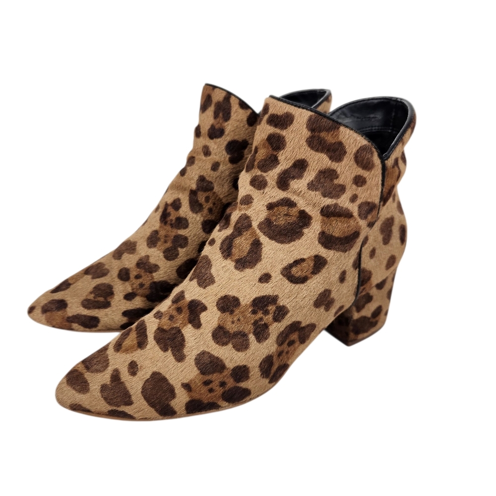 Cole Haan Elyse Leopard Animal Dyed Calf Hair Leather Ankle Boots Womens Size 7